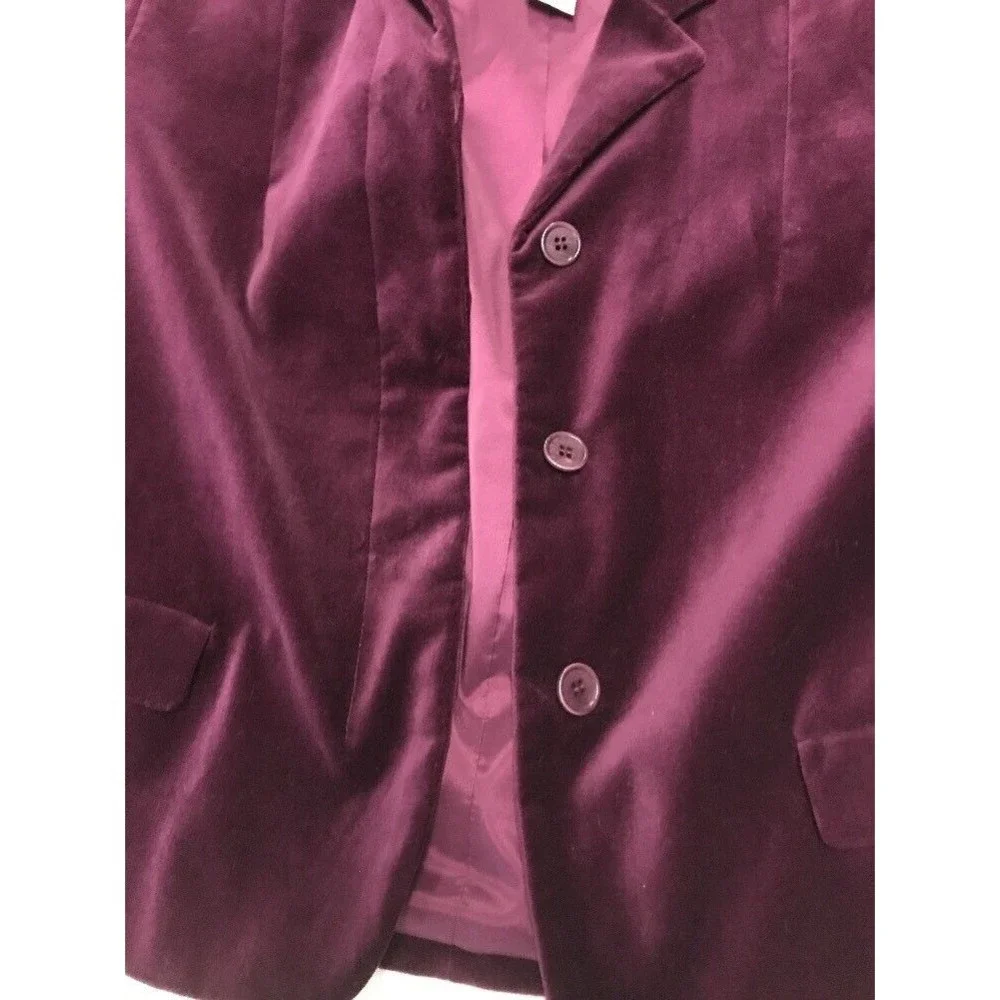 Calvin Klein Women's Cropped Blazer Plum 3 Hidden Button Lined Velour Size 2 - Picture 11 of 12